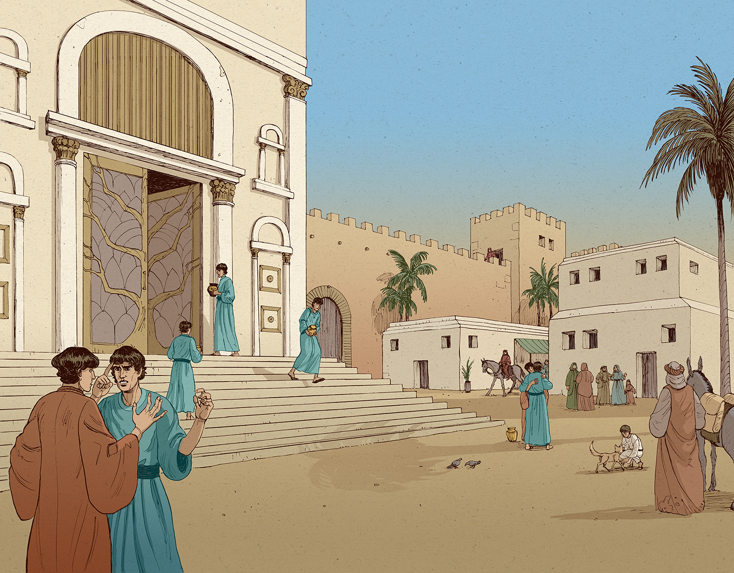 two brothers and the temple illustration color web